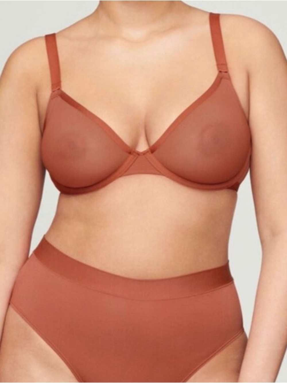 CUUP The Plunge Sheer Mesh Underwire Bra Clay 36F Minimalist